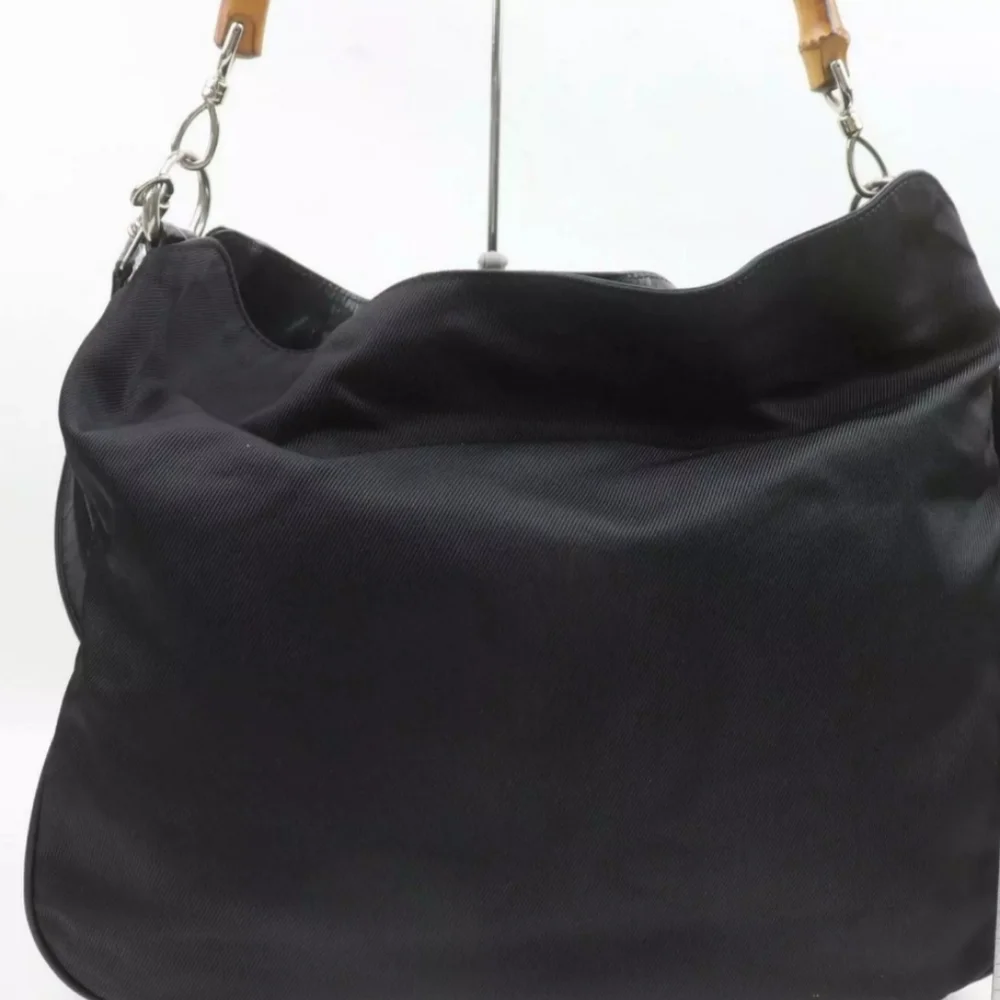 GUCCI 🖤 Authentic Bamboo Handle Black Nylon Purse Hobo Shoulder Bag - Picture 9 of 9